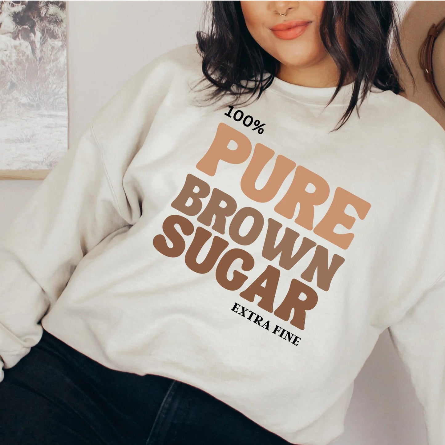 100% Pure Brown Sugar Womens Tan/Sand Colored Hoodie/Tee