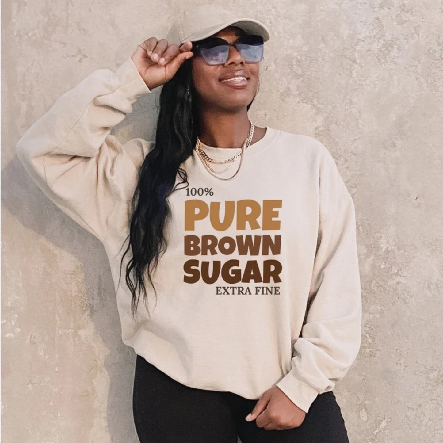 100% Pure Brown Sugar Womens Tan/Sand Colored Hoodie/Tee