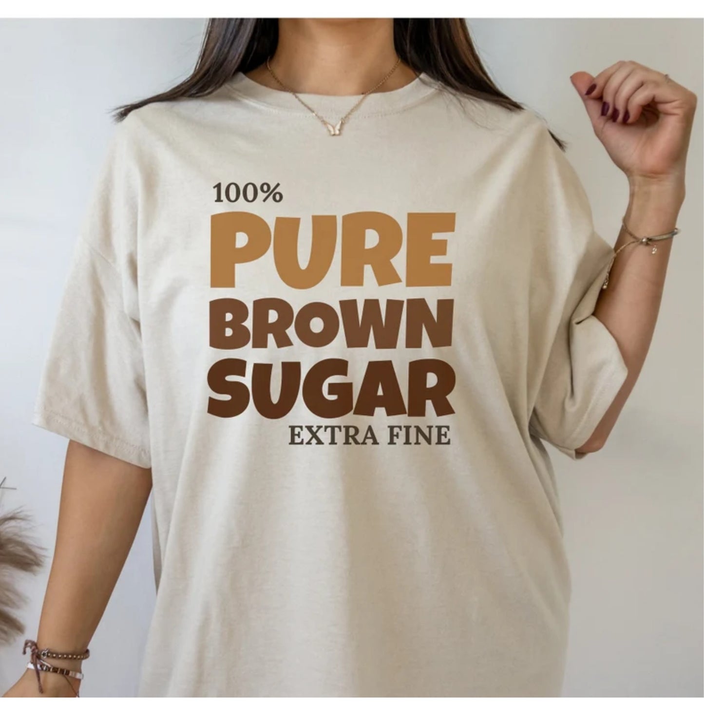 100% Pure Brown Sugar Womens Tan/Sand Colored Hoodie/Tee