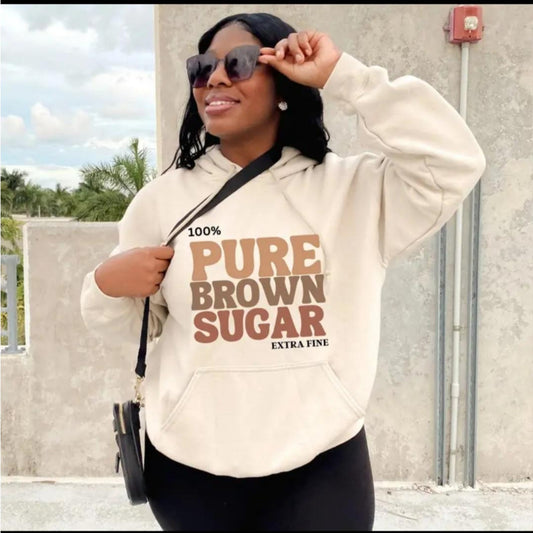 100% Pure Brown Sugar Womens Tan/Sand Colored Hoodie/Tee